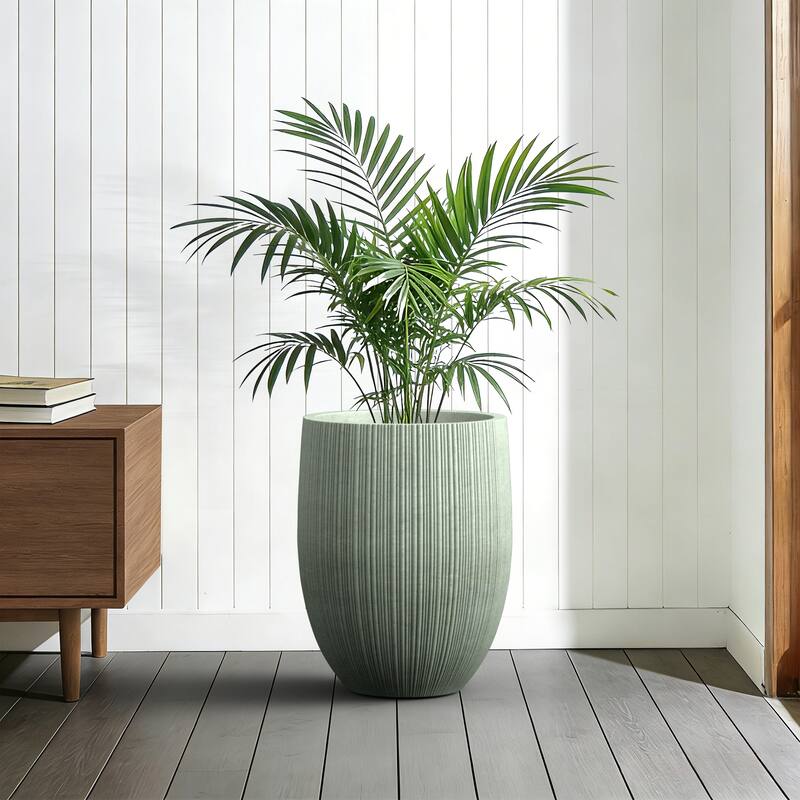 Concrete Round Fluted Planter Pot Barrel-Style with Drainage Holes