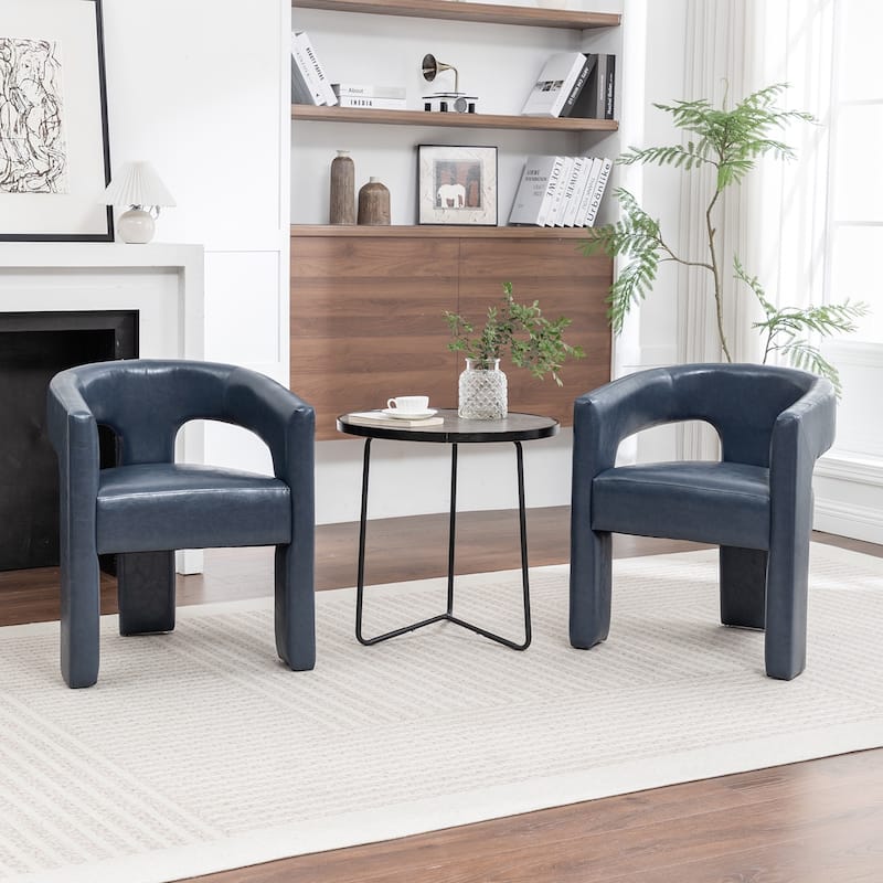 SEYNAR Modern Glam PU Leather Upholstered Dining Chair, Open-Back Accent Chair Set of 2 - Navy