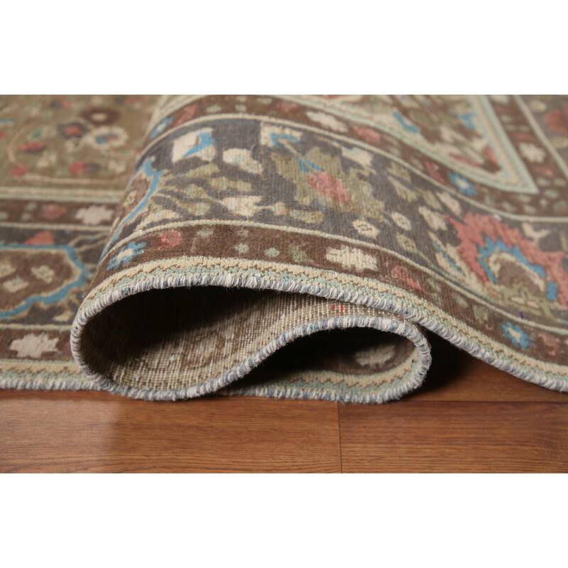 Hand Knotted Oriental 100% Wool Carpet Traditional Floral Green Tabriz Area Rug - 9' 5'' X 6' 4''