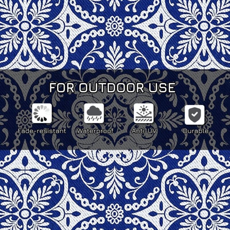 Reversible Outdoor Rug with Carry Bag Large Picnic Blanket for Camping, RV Trips, Beach - 143.7" L x 107.9" W