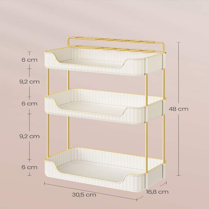 3-Tier Vertical Makeup Storage Organizer with Plated Metal Frame and Handle - 6.6”D x 12”W x 18.9”H