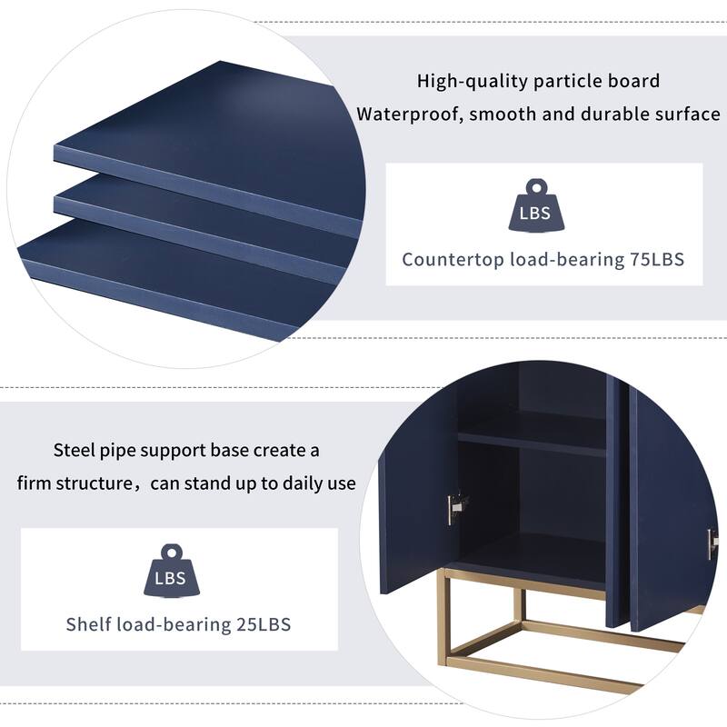 Buffet Sideboard Navy Console Table w/ Adjustable Shelves & Safe Fence