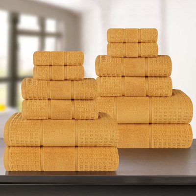 Superior Napa Zero Twist Cotton Waffle 12 Piece Bathroom Towel Set