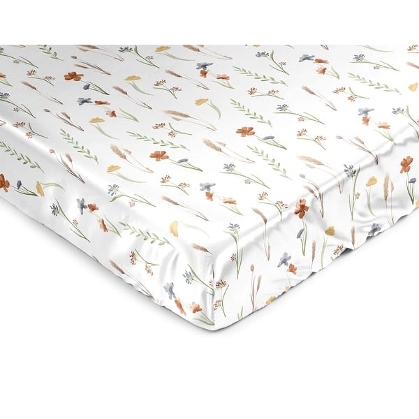 slide 2 of 6, Sweet Jojo Designs Boho Floral Garden Flower Girl Satin Fitted Crib Sheet Watercolor Bohemian Farmhouse Vintage Shabby Chic Sage