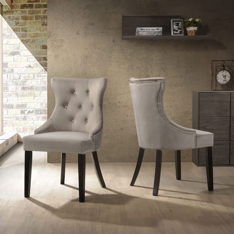Tufted Back Upholstered Dining Chair - 35" - Gray - Set of 2