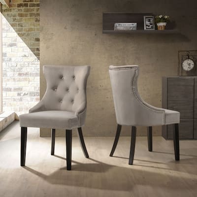 Tufted Back Upholstered Dining Chair - 35" - Gray - Set of 2