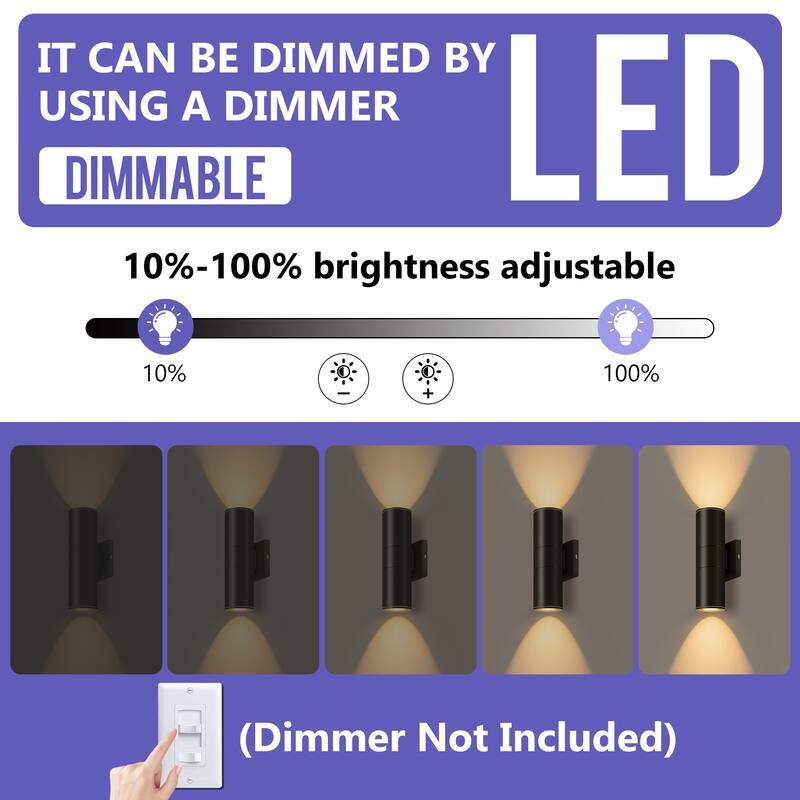 Dimmable LED Outdoor Wall Light, Cylinder Up Down Sconce with Triac Dimming, Aluminum Waterproof for Porch/Patio/Home Exterior