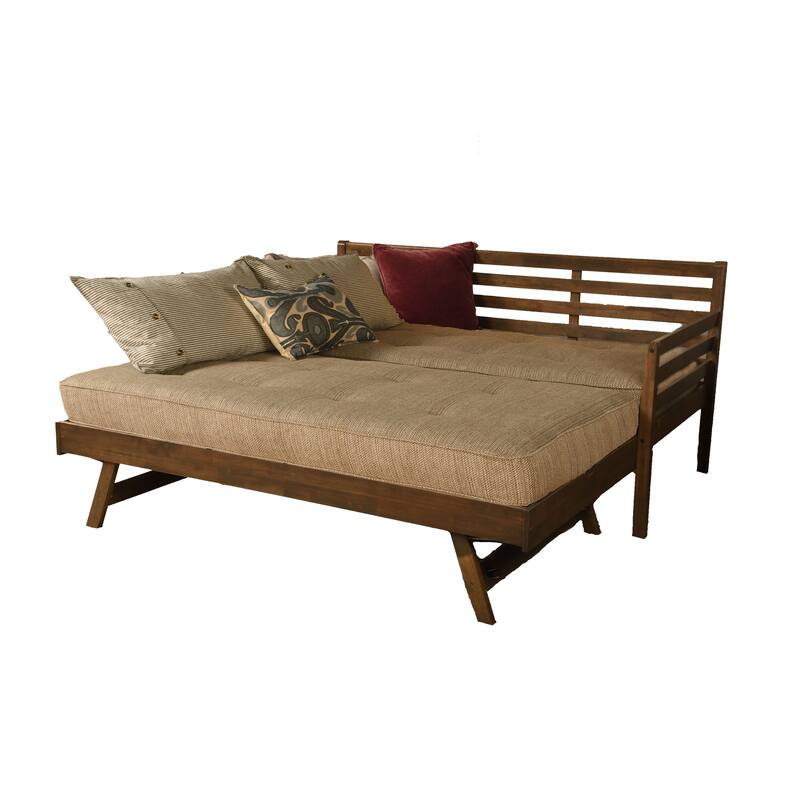 Somette Boho Daybed and Pop Up Bed in Rustic Walnut with Mattresses