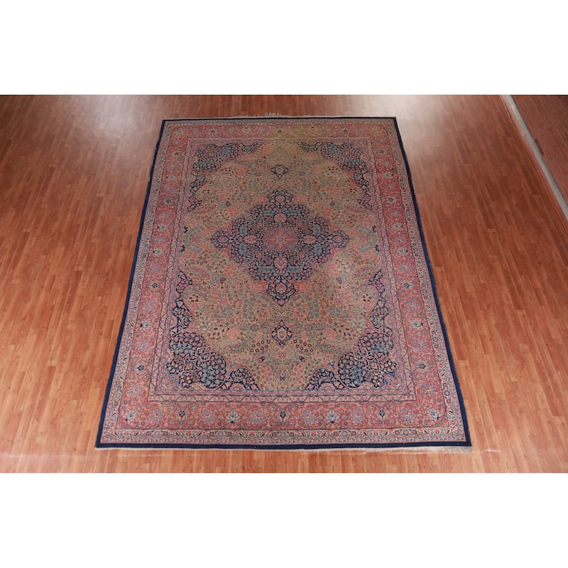 Hand Knotted Oriental 100% Wool Carpet Traditional Floral Brown Tabriz Area Rug - 13' 5'' X 9' 9''