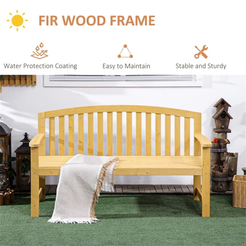 Fir Wood Two Seater Garden Bench with Slatted Seat and Back for Patio or Outdoor Use - 56.25" W x 20" D x 33.5" H