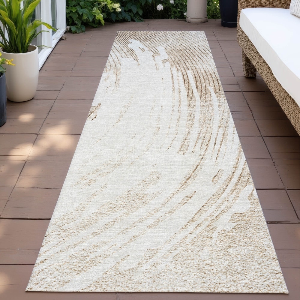 Machine Washable Indoor/Outdoor Contemporary Wave Chantille Rug