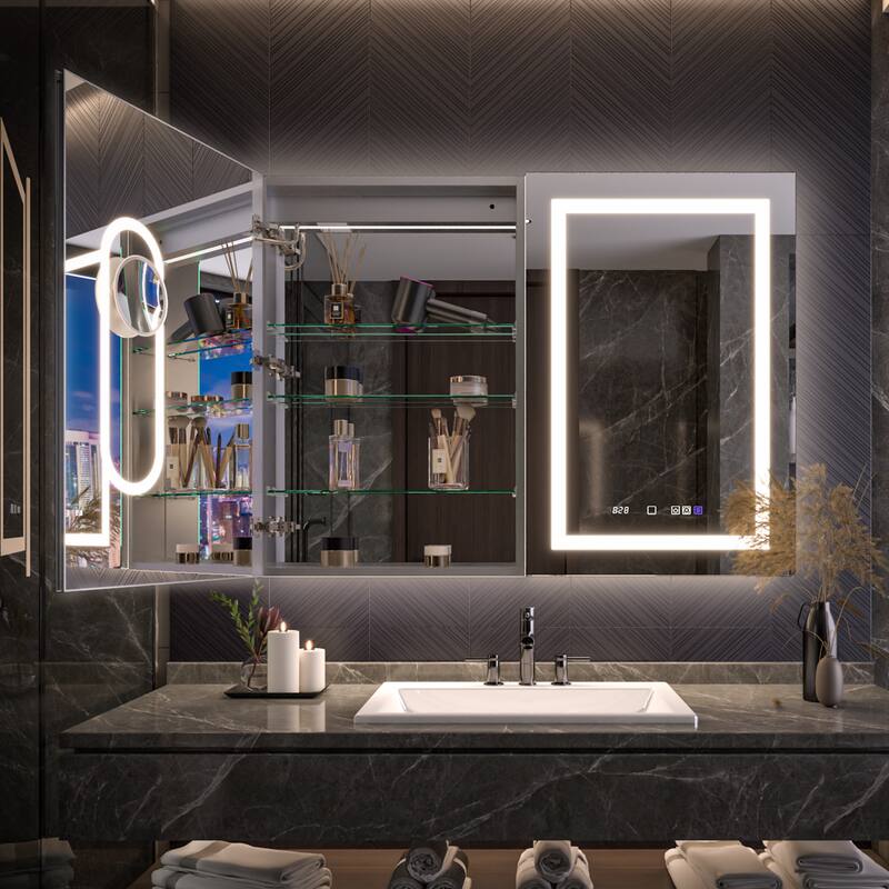 Modland 24"-42W x 36"H LED Medicine Cabinet Mirror with USB Charging,10x Magnifying Mirror