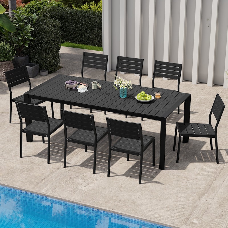 Outdoor Aluminum Patio Dining Table with Umbrella Hole
