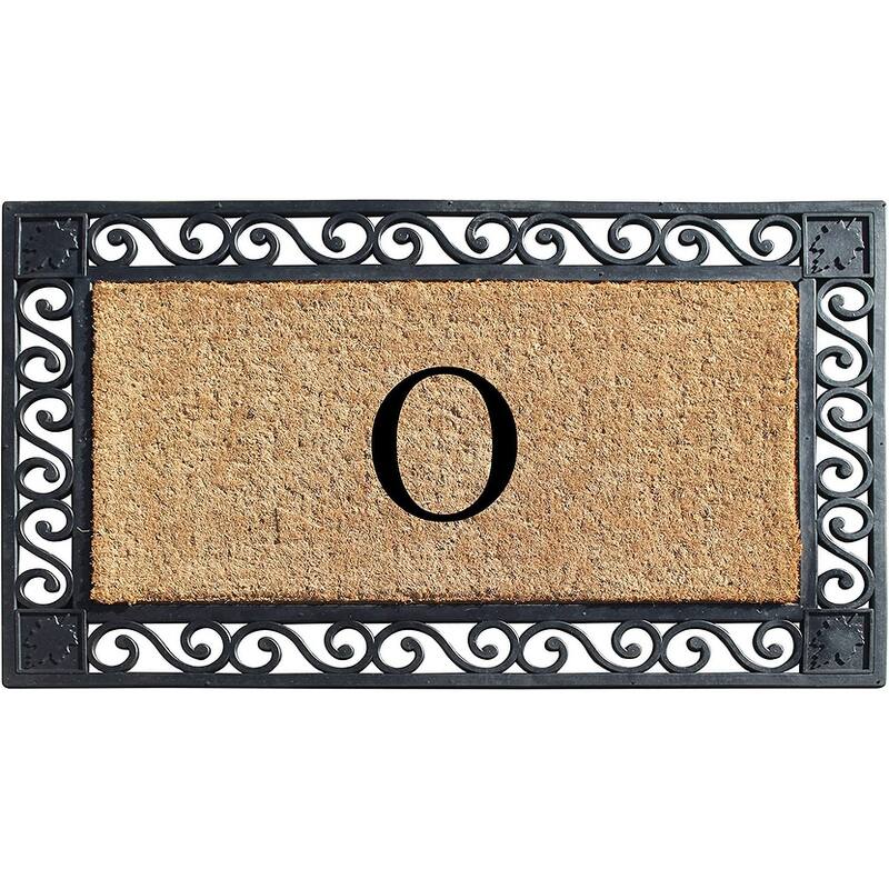 A1HC Rubber and Coir Maple Leaf, Heavy Weight Durable Monogrammed Doormat, 23"X38" Black - O