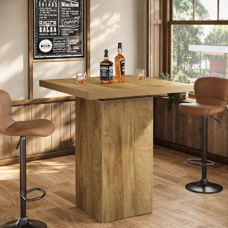 39.4" High Square Counter Height Bar Table Bistro Pub Cocktail Table - 31.10" W x 31.10" D x 39.37" H - Brown