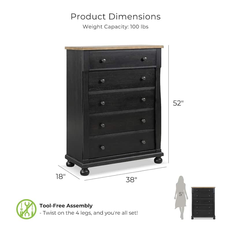 Furniture of America Lucan Farmhouse Black Solid Wood 5-Drawer Storage Chest