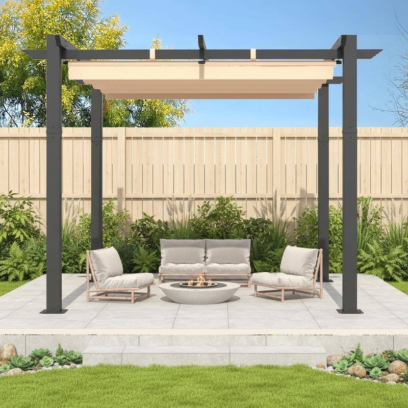 EROMMY 10' x 13' Outdoor Pergola with Retractable Canopy, Heavy-Duty Metal Frame and Adjustable Patio Shade Roof