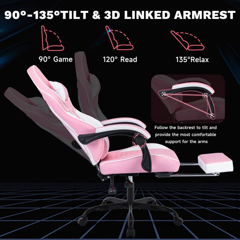 Ergonomic Gaming Chairs with Massage Lumbar Support and Footrest