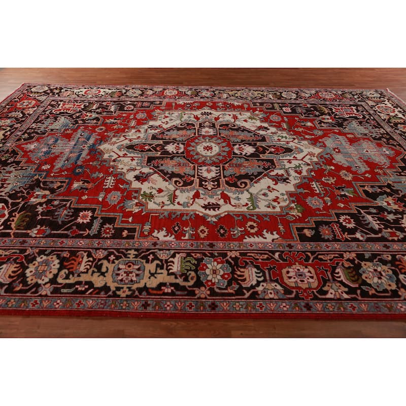 Vegetable Dye Heriz Oriental Area Rug Hand-Knotted Wool Carpet - 10'1"x 13'4"