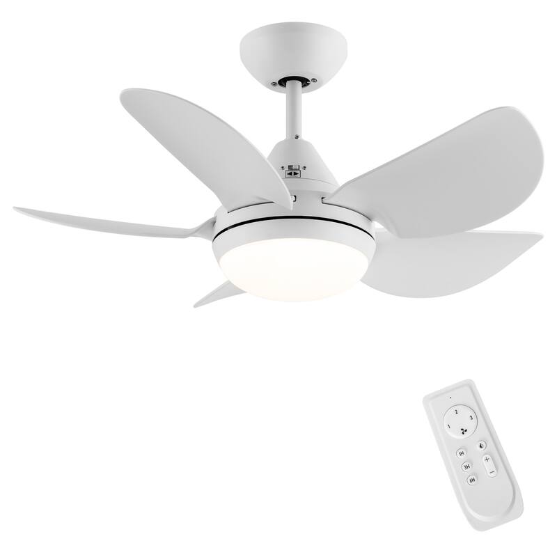 30 in. Indoor Integrated LED White Small Ceiling Fan with Light Kit and Remote Control - 30 INCHES - 30 INCHES - White - Remote