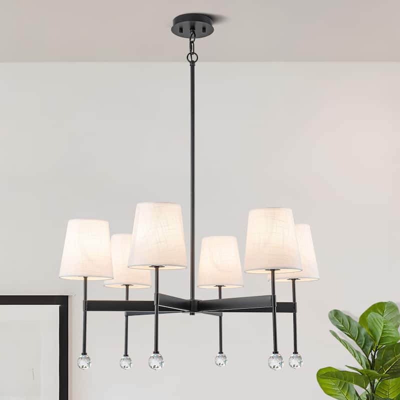 Starsky 6 - Light Dimmable Classic / Traditional Chandelier With White Linen Shades