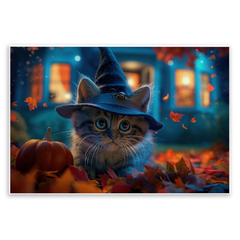 Stupell Halloween Witch Kitten & Pumpkin Wall Plaque Art Design By Wumples - 15 x 10