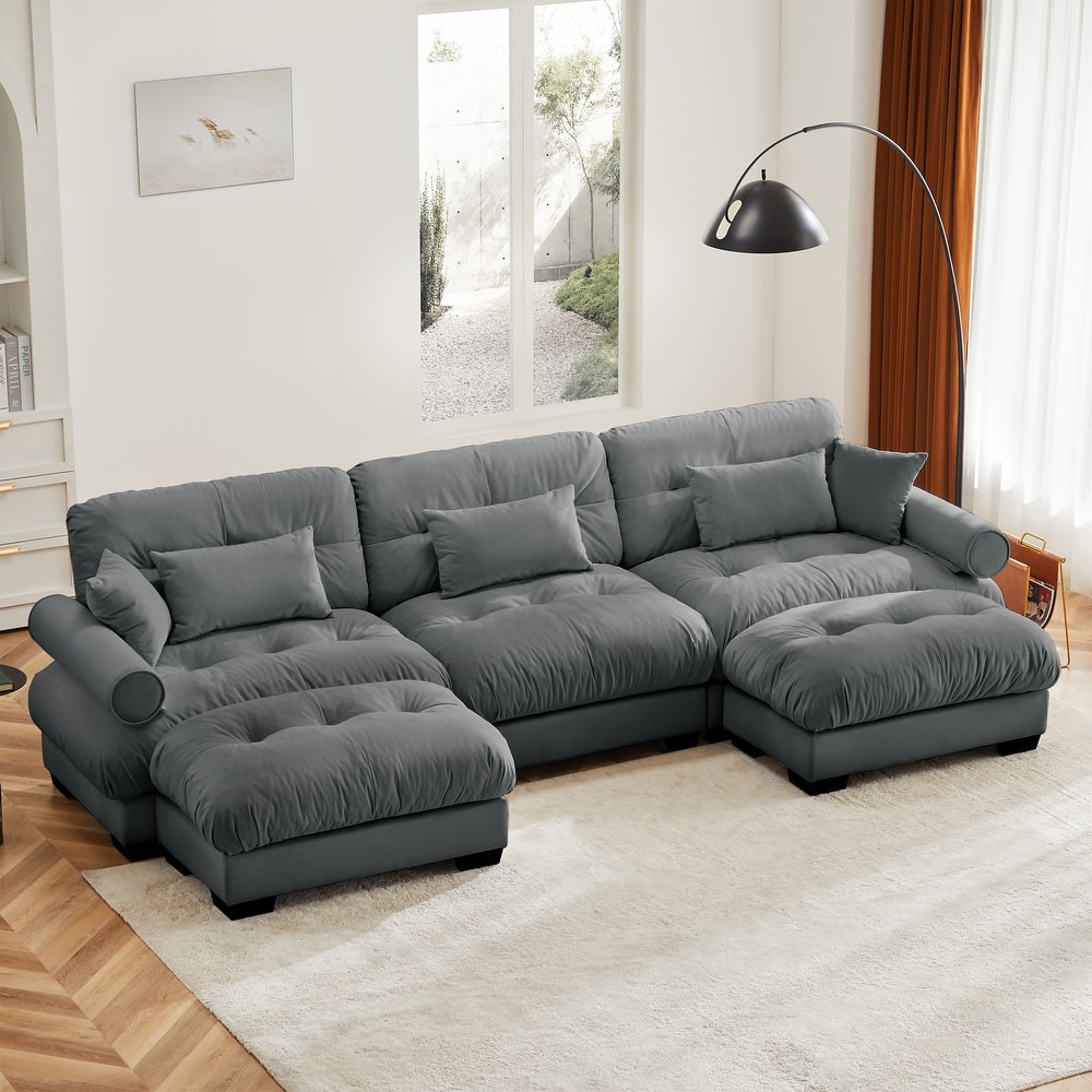 U-Shape 3 Deep Seat Modular Sofa Couch with 2 Movable Ottomans