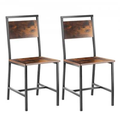 Rustic Brown-Black Metal MDF Dining Chair Set of 2 Ergonomic Sturdy Seat - 18.90 × 14.96 × 34.06 in