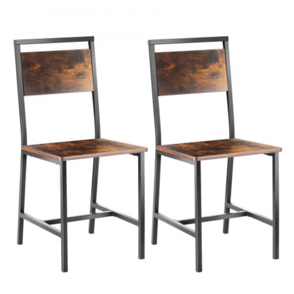 Rustic Brown-Black Metal MDF Dining Chair Set of 2 Ergonomic Sturdy Seat - 18.90 × 14.96 × 34.06 in