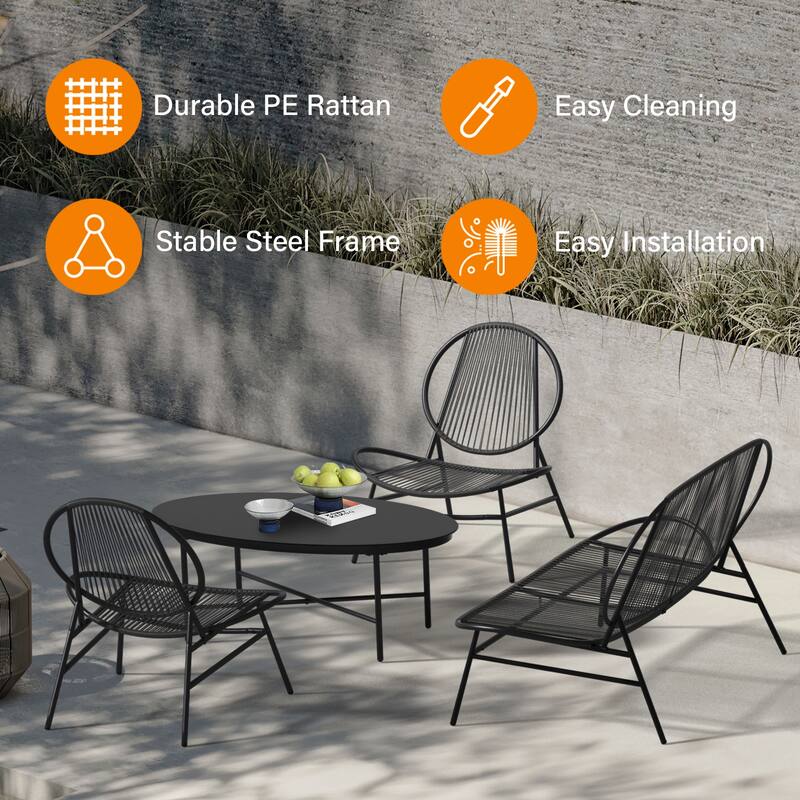 4-Piece or 2-Piece PE Rattan Patio Conversation Set