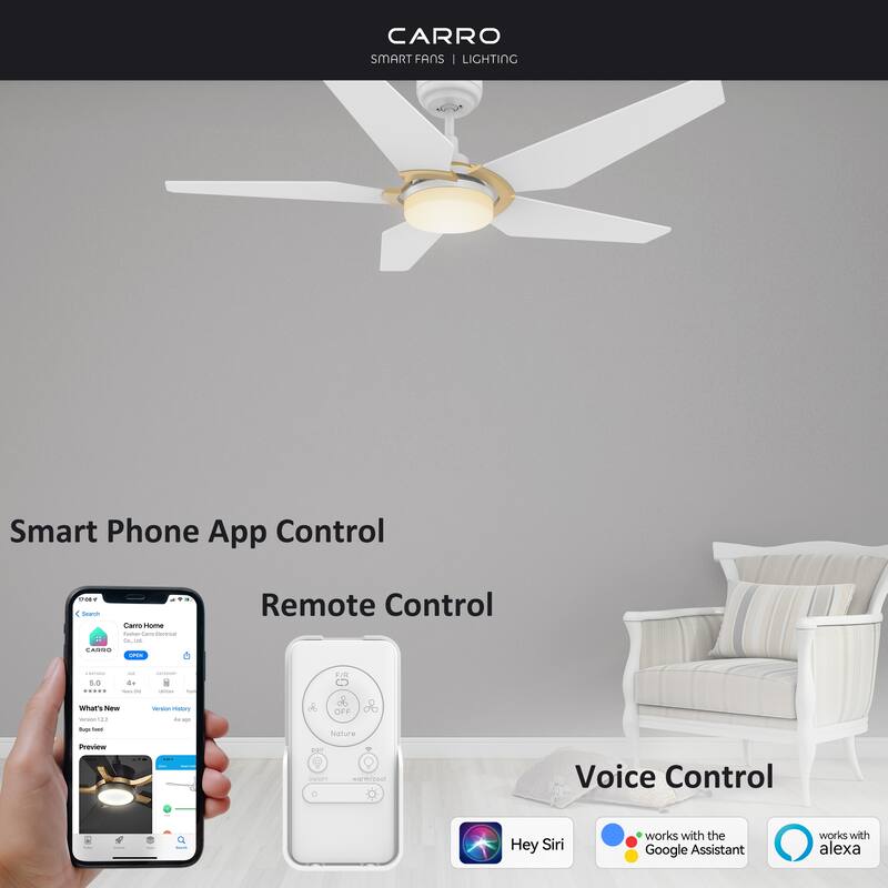 CARRO Boreas 52" Smart Ceiling Fan with Light and Remote-Downrod