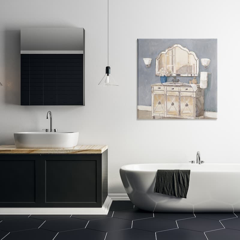 Stupell Traditional Bathroom Sink & Mirror Canvas Wall Art Design By Charlene Olson
