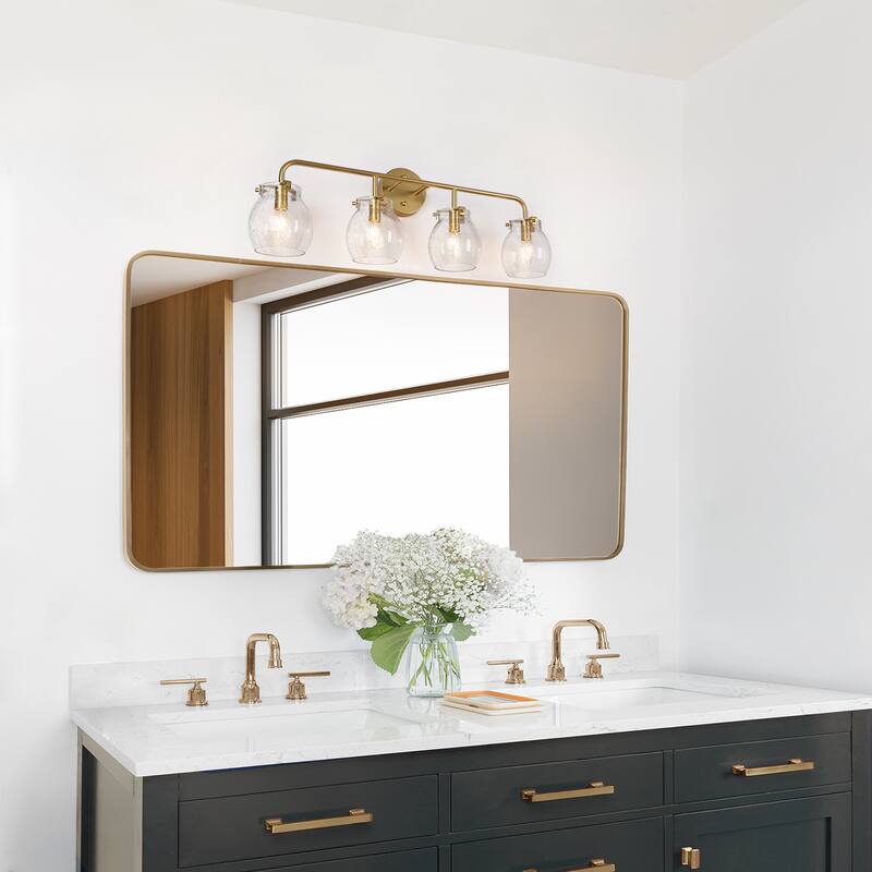 2/3/4-Light Modern Gold Bathroom Vanity Light Dimmable Seeded Glass Wall Sconces