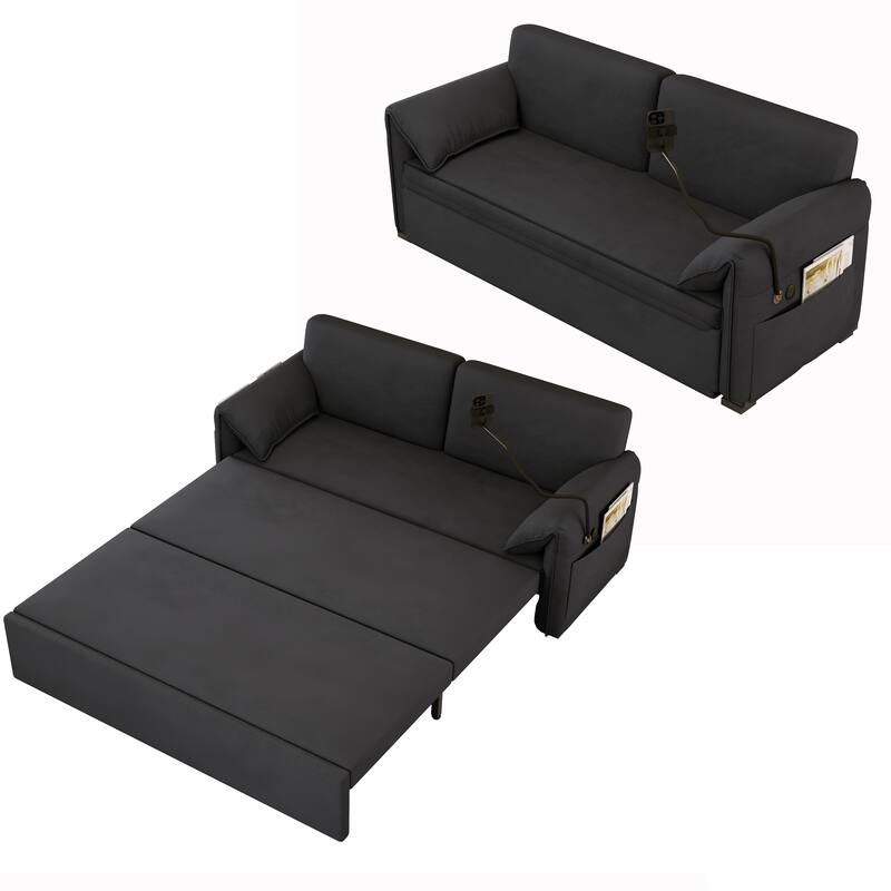 Convertible 63-inch Velvet Sofa Bed with Three Adjustable Modes - Comfortable Sofa, Lounge, and Double Bed for Home or Office