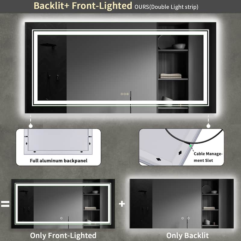 1600*800mm Jumbo Led Lighted Backlit Bathroom Mirror with Anti-Fog & Memory Function, 3 Color Lighting - 160x80cm