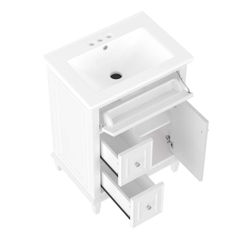 GDFStudio - Sophia 24-Inch Bathroom Vanity with Ceramic Sink, Flip Drawer and Adjustable Storage