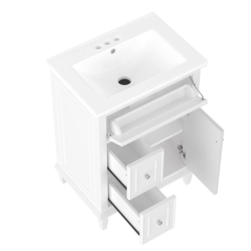 Roomfitters 24" Bathroom Vanity with Sink, Solid Wood Frame, Flip Drawer, 2 Side Drawers & Adjustable Shelf