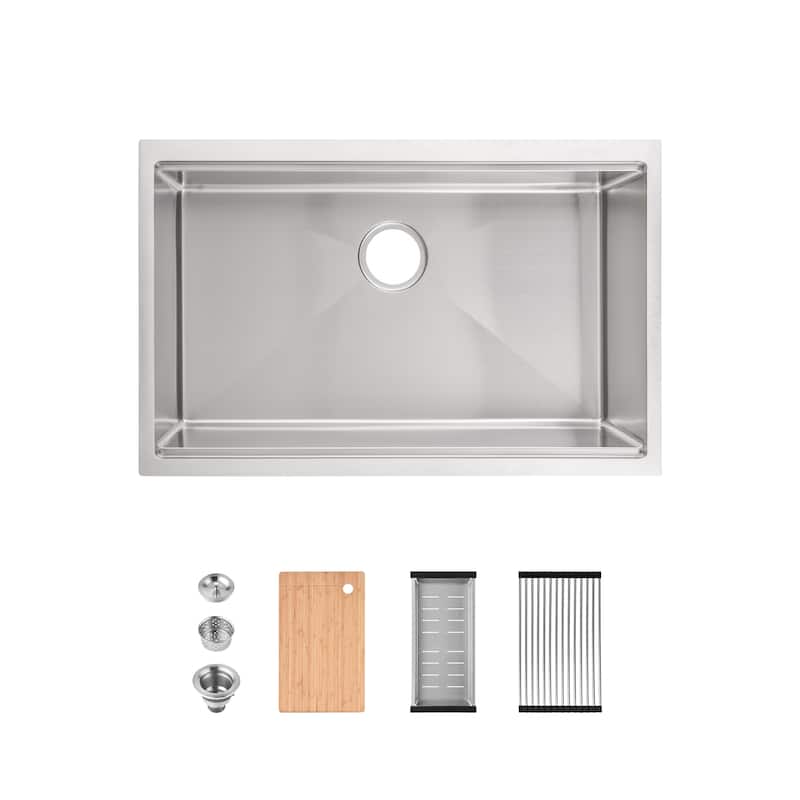 Stainless Steel Kitchen Sink, 30″x19″ Single Bowl, Undermount Handmade Sink in Black, with Cutting Board, Colander