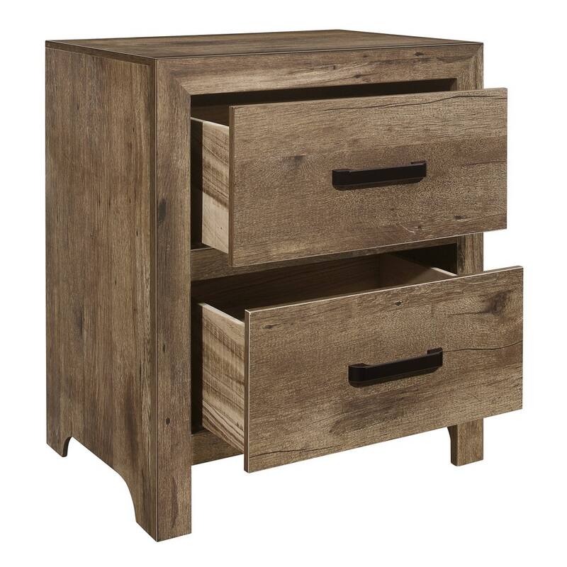 Zane 28 inch Transitional Nightstand, 2 Drawers, Weathered Pine Veneer