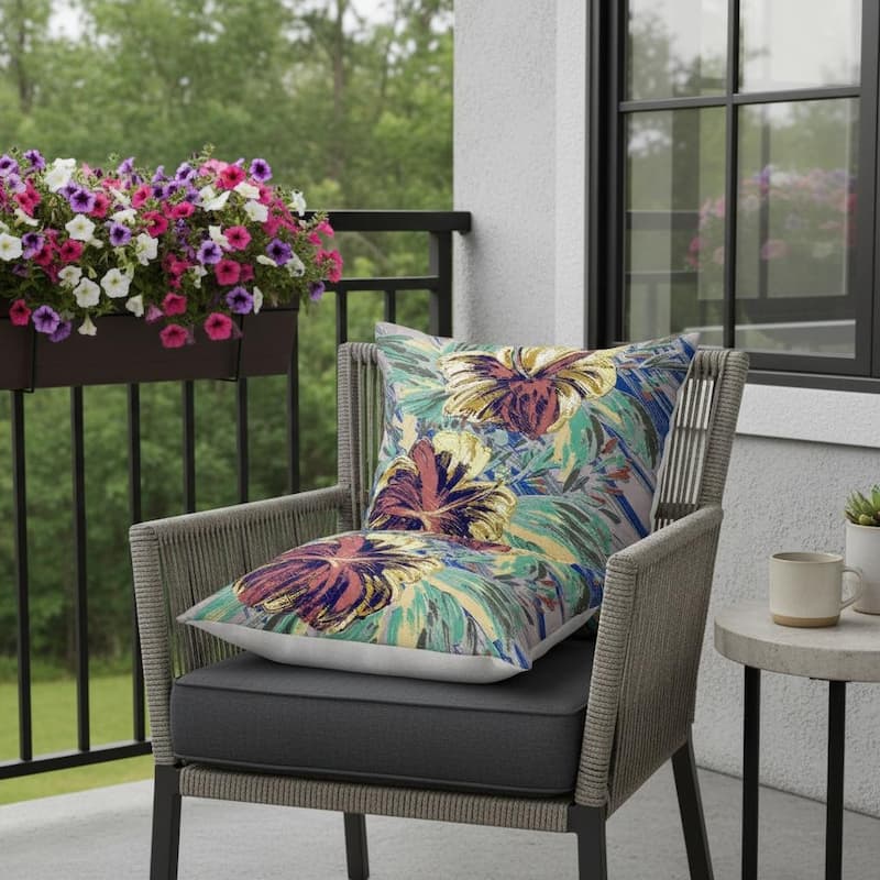 HomeRoots Set of Two 16" X 16" Green and Yellow Blown Seam Floral Indoor Outdoor Throw Pillow - 16.00' X '16.00' X '5.00 - Green/Yellow - 16.00' X '16.00' X '5.00