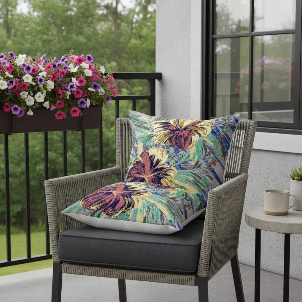 HomeRoots Set of Two 16" X 16" Green and Yellow Blown Seam Floral Indoor Outdoor Throw Pillow - 16.00' X '16.00' X '5.00