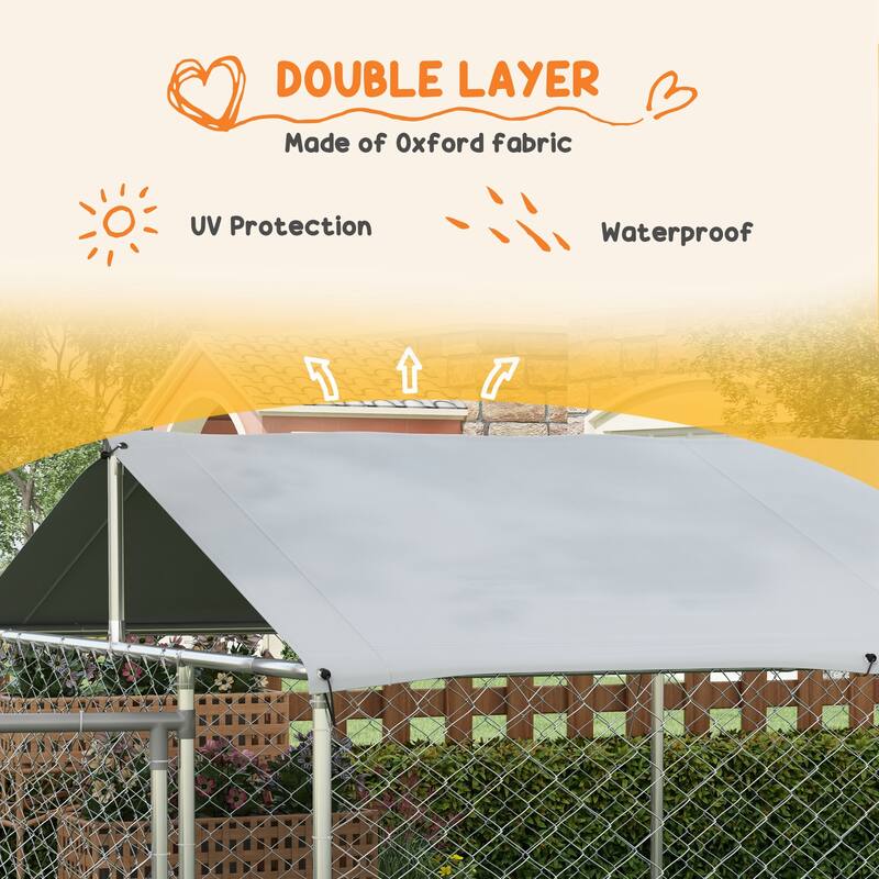 PawHut Large Dog Kennel Outside, Heavy Duty Dog Cage with Waterproof Cover, Outdoor Fence Dog Run