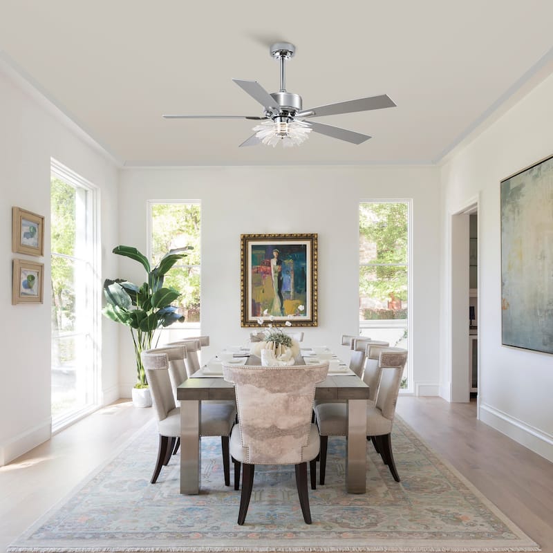 52" Chrome Reversible 5-Blade Modern LED Ceiling Fan with Light and Remote