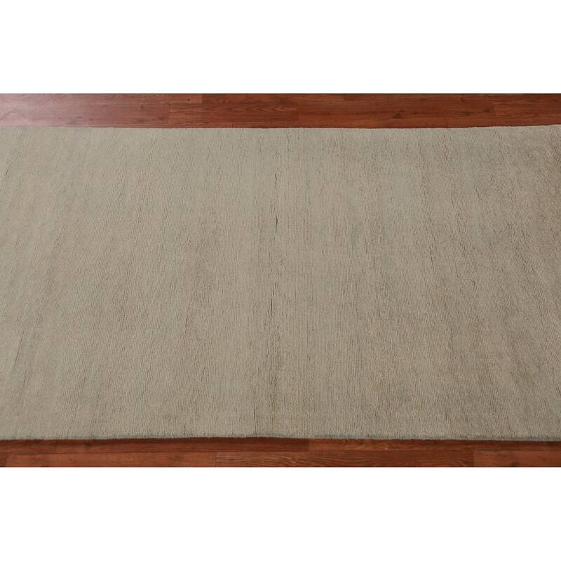 Hand Knotted Oriental 100% Wool Carpet Modern Solid Green Gabbeh Runner Rug - 10' 0'' X 3' 1''
