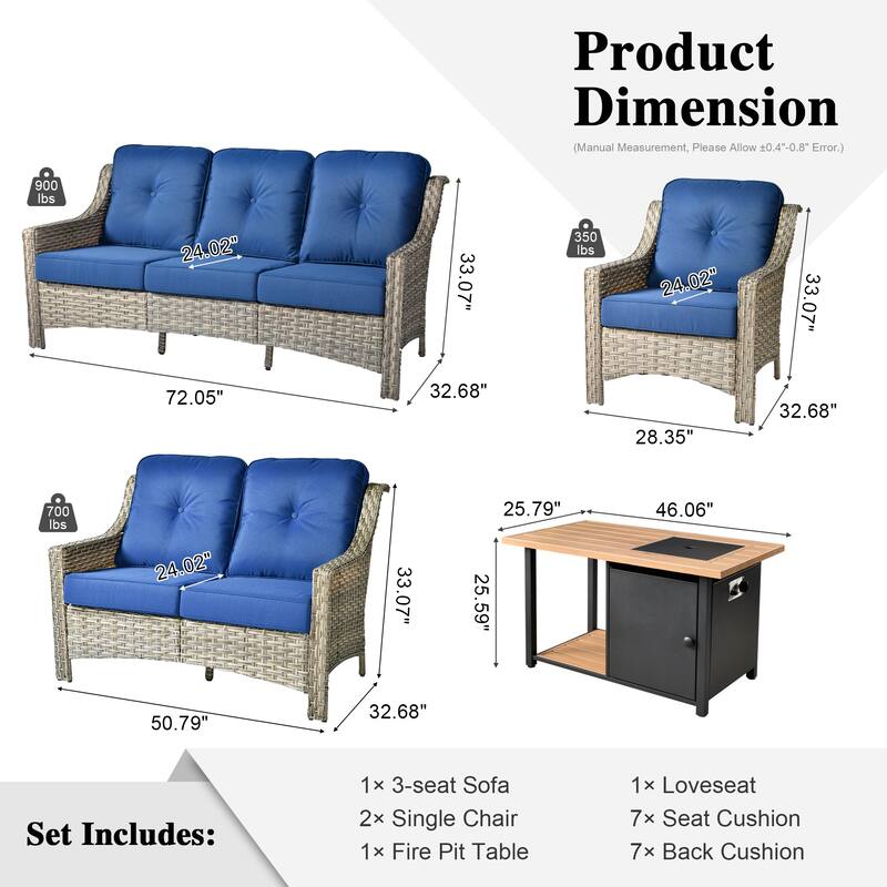 OVIOS 5-piece Patio Wicker Conversation Set With Fire Table