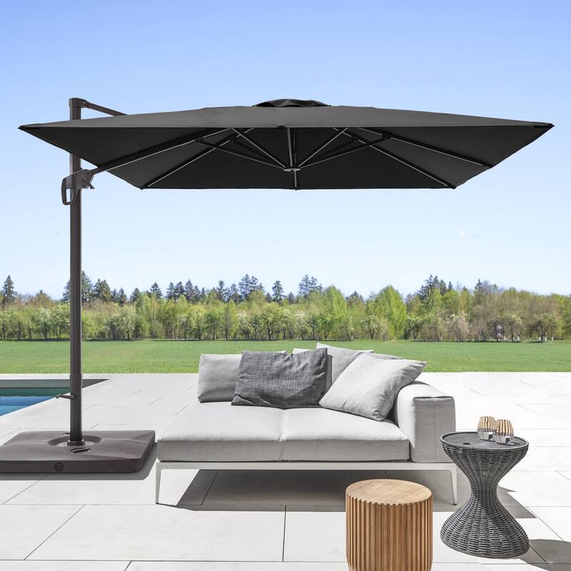 BONOSUKI 10x10FT Cantilever Patio Umbrella Infinite Angle Adjustment w/Base - Black