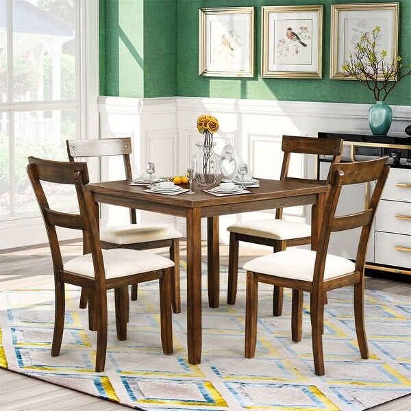 Merax 5-Piece Dining Set Industrial Wooden Kitchen Table and 4 Chairs