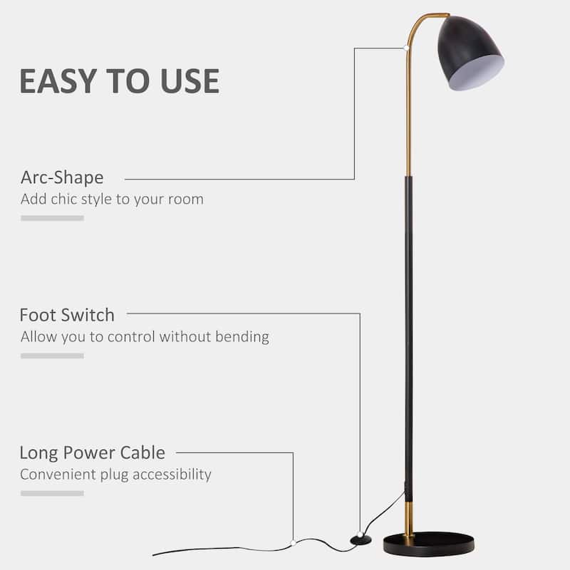 HOMCOM Arc Floor Lamp, Standing Reading Light, with Adjustable Lampshade, and Round Base for Living Room, Office, or Bedroom