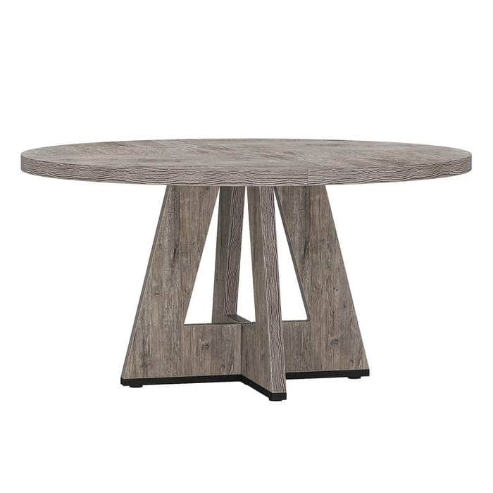 Farmhouse Retro Oak Round 47 Inch Wooden Kitchen Dining Table for 4 People - 47.25"D x 47.25"W x 29.5"H - Grey