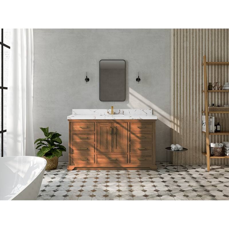Willow Collections 60 in. W x 22 in. D Charlotte Teak Single Sink Bathroom Solid Teak Vanity with Countertop